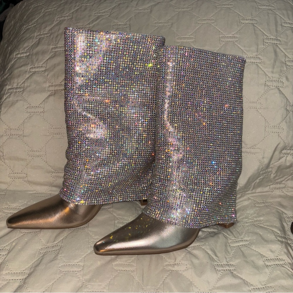 Elegant Silver Rhinestone Women's Boots